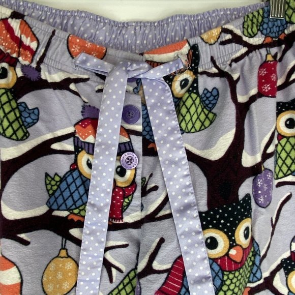 Nick & Nora Medium 2 Piece Flannel Pajamas Owls Purple Long Sleeves Warm - Picture 8 of 10